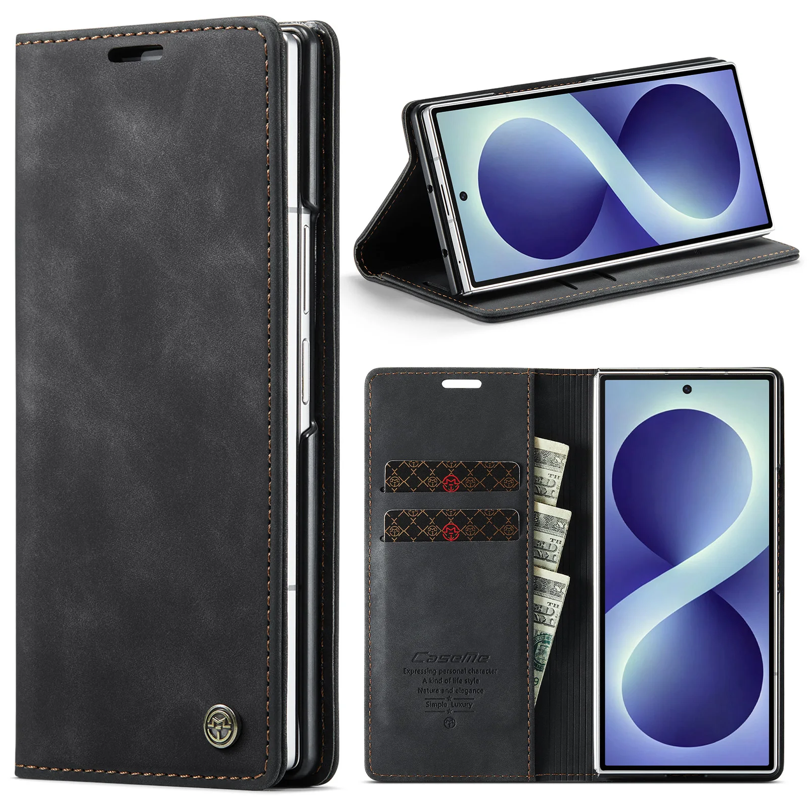 Premium Flip Leather Case with Card Slots & Kickstand - Universal