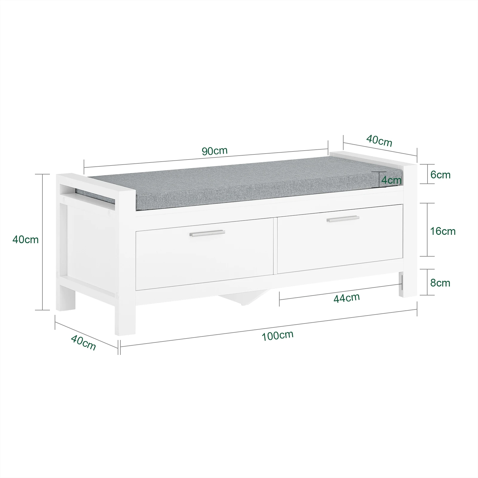 SoBuy FSR74-W Sitzbank mit Stauraum mit 2 Schubladen Bettbank mit Sitzfläche Garderobenbank Schuhbank Belastbarkeit 120 kg – Detail 1