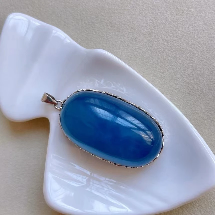 

Женское Ожерелье из натурального голубого аквамарина, овальная подвеска 35*20 мм, 925 дюйма, ярко-голубое ожерелье AAAAA