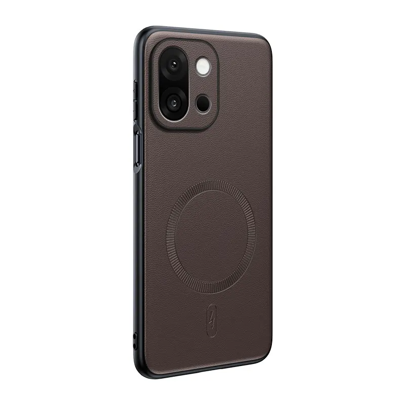 Luxury Leather Texture Magnetic Case for Wireless Charging - Slim Shockproof Bumper Back Cover