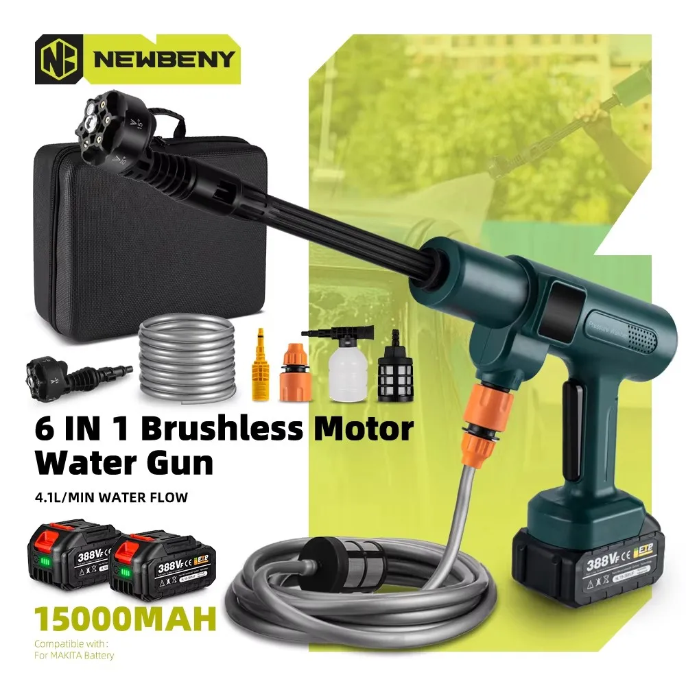 Electric Water Spray Gun High Pressure Washer Gun High Pressure Washer 3500W 200Bar 6 IN 1 Brushless Electric Car Washer Gun Portable Cordless Rechargeable Car Garden Power Tool For Makita 18VBattery