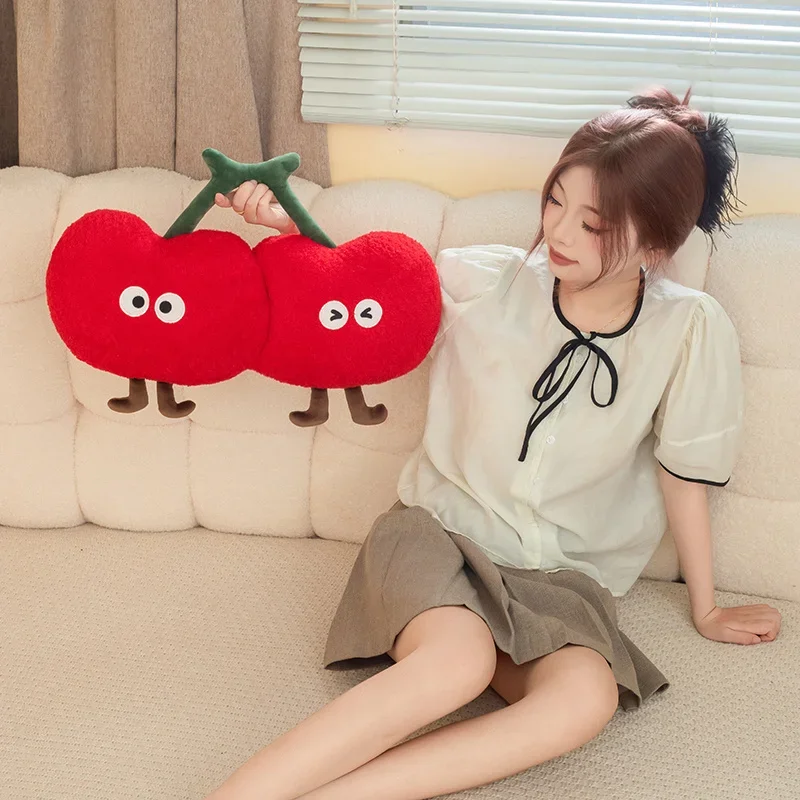 Squishy 레드 체리 플러시 장난감 베개 부드러운 과일 체리 인형 귀여운 Huggable 베개 어린이 크리스마스 생일 선물