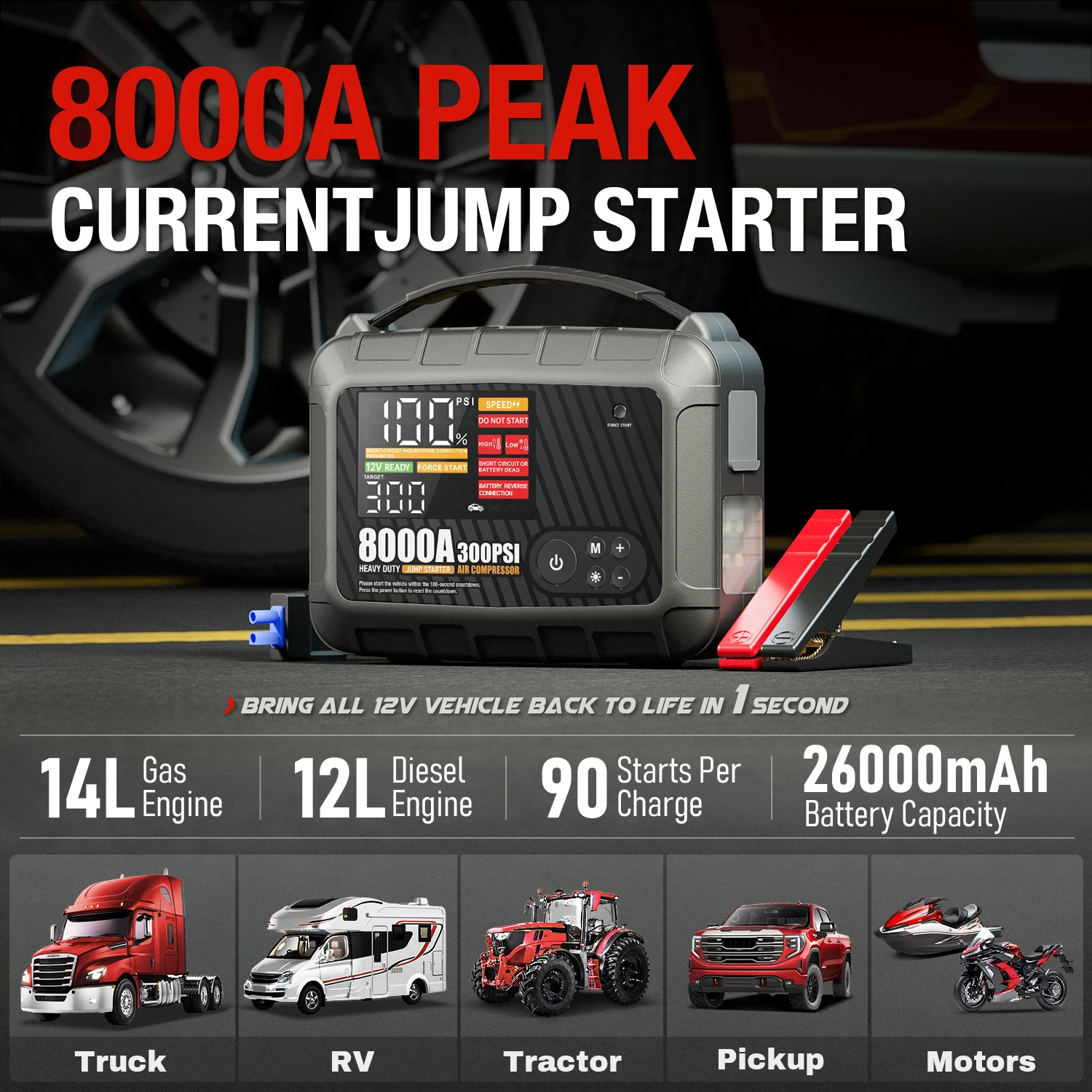 8000A Professional Heavy Duty Car Jump Starter Powerful Car 12V Battery Starter Booster Starting Device