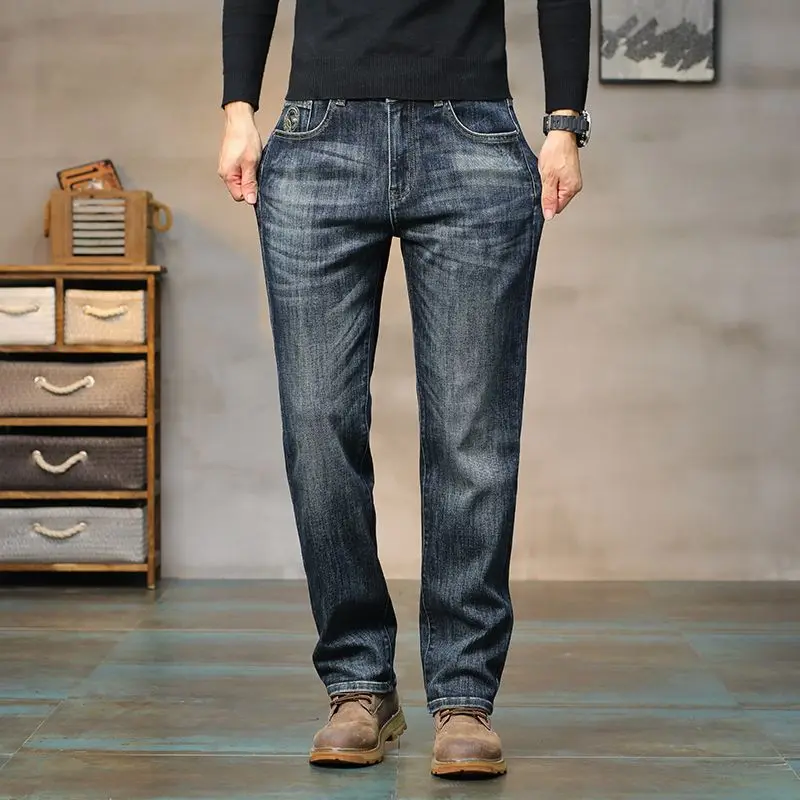 2025 New Stretch Big Bull Men's Jeans Straight Stretch High Waist Pants for Young Men Vintage Blue Fashion Men's Trousers 4