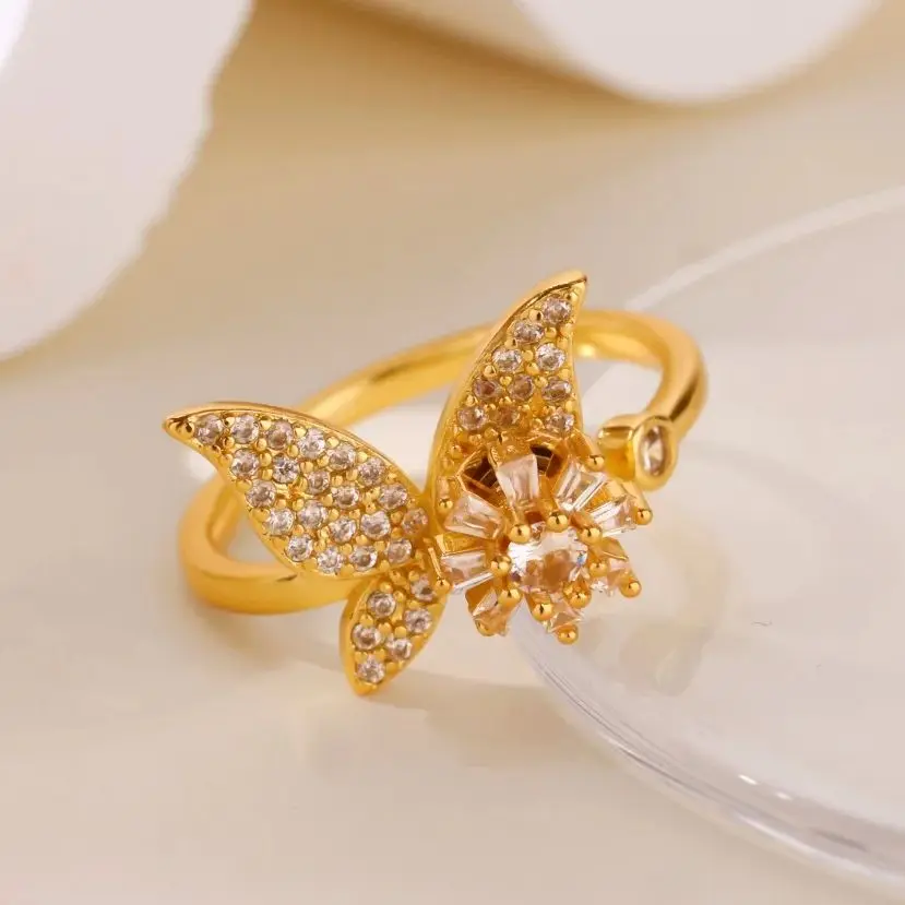Zircon Rotatable Butterfly Anxiety Rings For Women