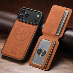 SUTENI Wireless Charging Faux Leather Phone Case with Magnetic Card Holder and Stand - iPhone 18 Pro Max (Khaki)