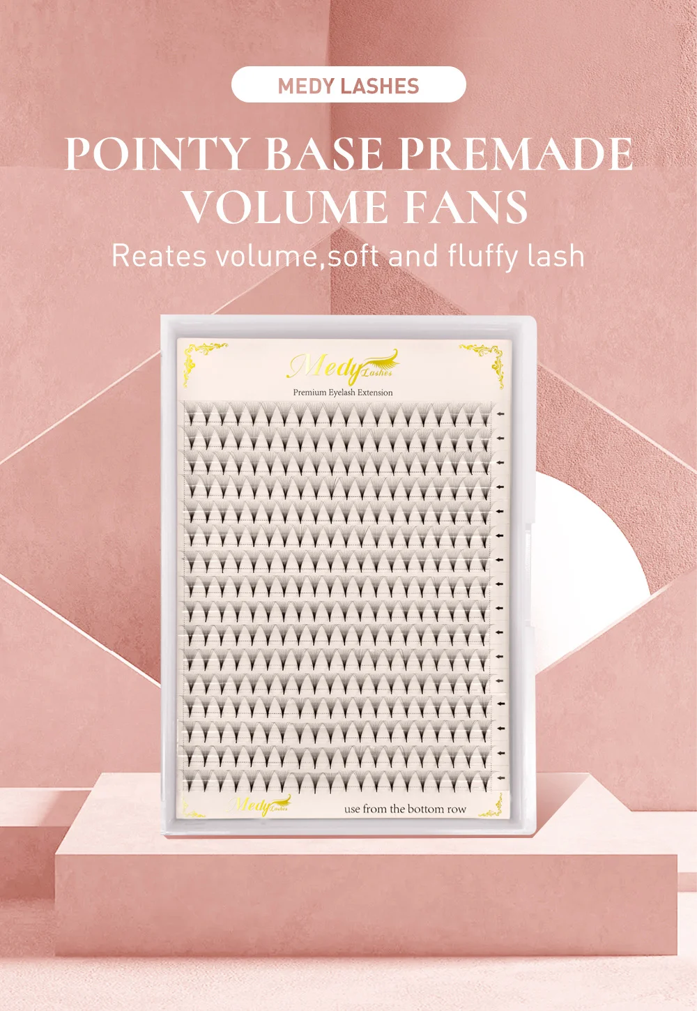 Description Picture 2 of item320 Premade Volume Fans 8 to 15MM C D Curl 5D-16D Individual Lashes Extension Pointy Stem Soft Russian Volum Faux Mink For Salon