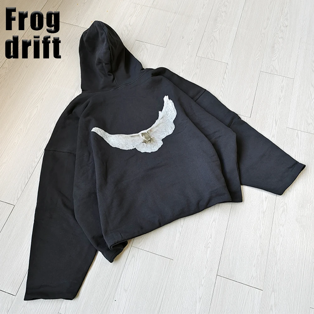 

Frog drift Kanye West Streetwear DOVE YZY Oversize Double layer thickening Hoodies Sweatshirt for men