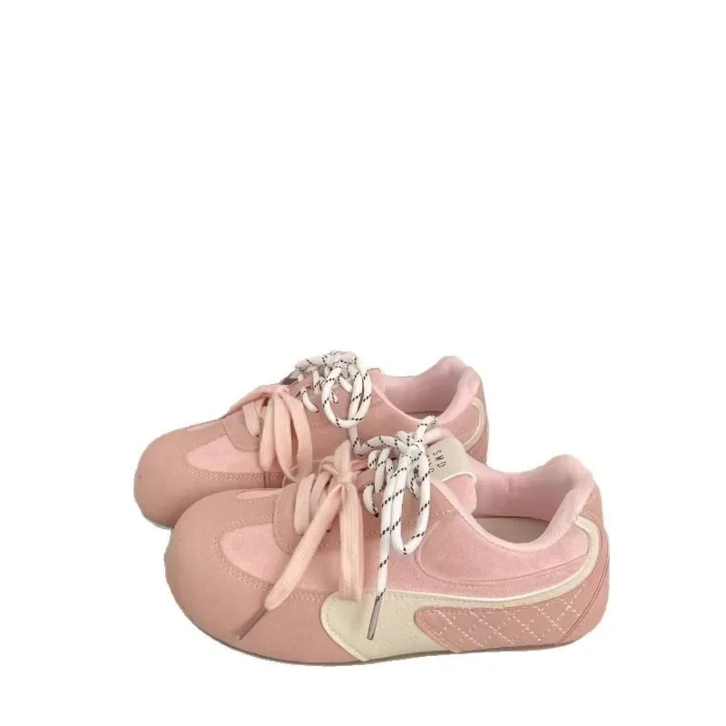 Pink Dequn Board Shoes Women's Cute Spring New Chic Puff Bread Shoes Agan Ballet White Anti-slip Light Silk Shoe up to Ank