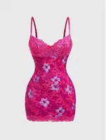 Robes d'été Sexy en dentelle pour femmes, imprimé rétro, coupe cintrée, Style station balnéaire, bretelles Spaghetti, taille haute, dos nu, Mini vêtements 6