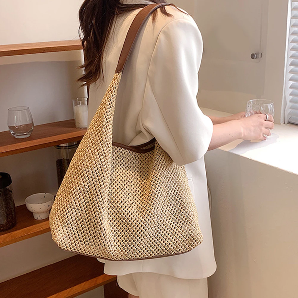 PP Straw Tote Bag for Women Raffia Shoulder Bag Top Handle Clutch Purse for Women Boho Rattan Woven Handbags for Summer Beach