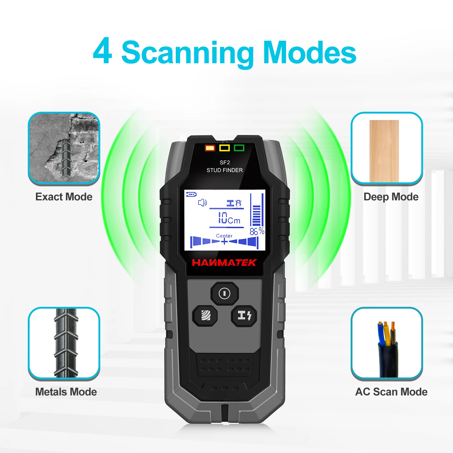 HANMATEK SF2 Stud Finder Wood Studs Metal Detecion Detection of live cable Metal Depth Measurement Finder Wall Detector Scanner 3