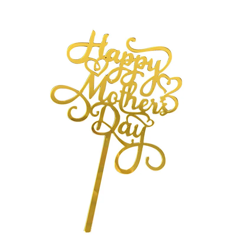 10pcs Happy Mothers Day Cake Topper rose gold Golden MOM Acrylic birthday party Cake Dessert Decoration Mother's Day Gifts