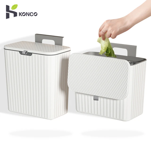 Cubo de basura colgante de cocina con tapa, cubo de basura de cocina  montado en la pared para puerta de armario, cesta de basura de reciclaje,  9L - AliExpress