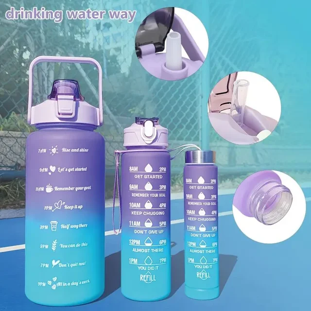 1-3PCS Set Sports water Bottle High Temperature Resistant Graduated Straw Cup Rainbow Frosted Progressive Color Water Cup P 4