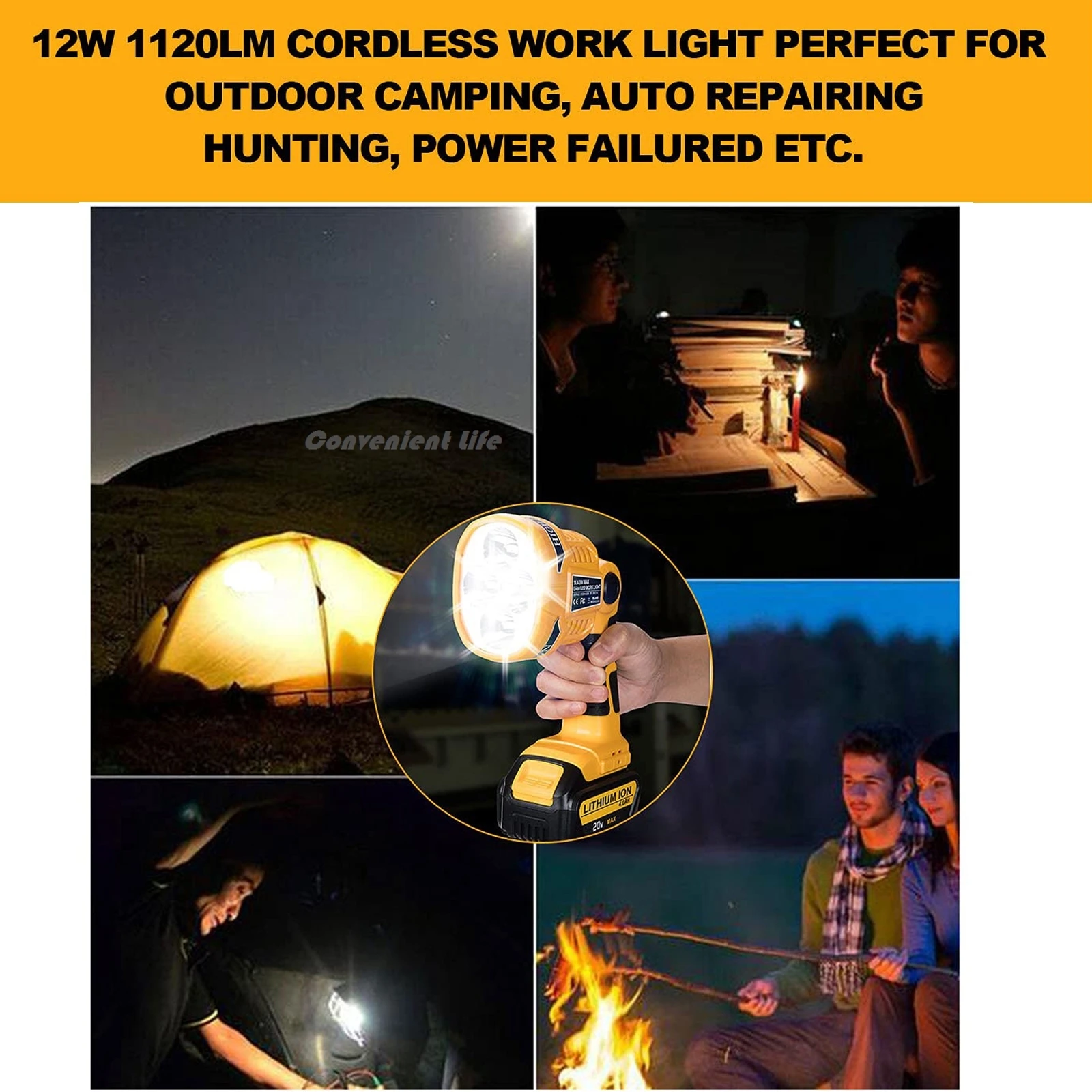 1120LM Flashlight Spotlight for Dewalt 14.4V-20V Battery Cordless LED Work Light