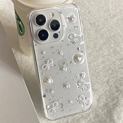 Elegant 3D Pearl Bow Silver Foil Phone Case - Cute Clear Soft Silicone Cover - iPhone 11 (White Bowknot)