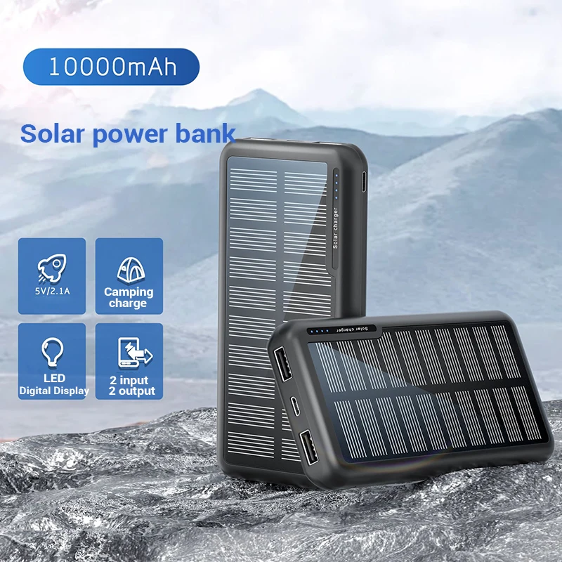 Portable Solar Power Bank 10000mAh 2USB External Battery Charging