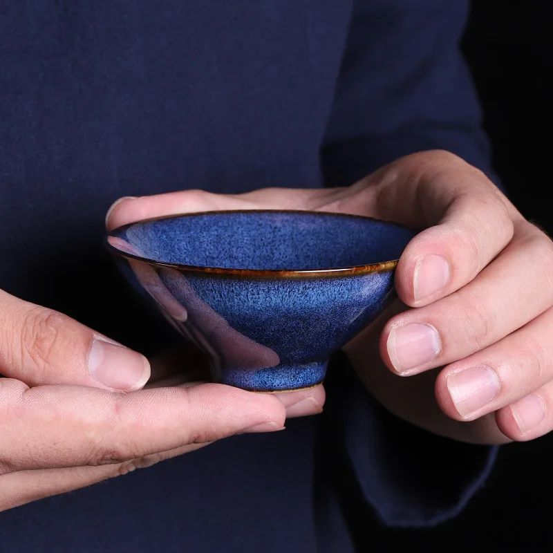 Jun Kiln Tea Cup Master Cup Large Kiln Change Blue Single Bucket Hat Kung Fu Tea Self Use Cups Friend Gift