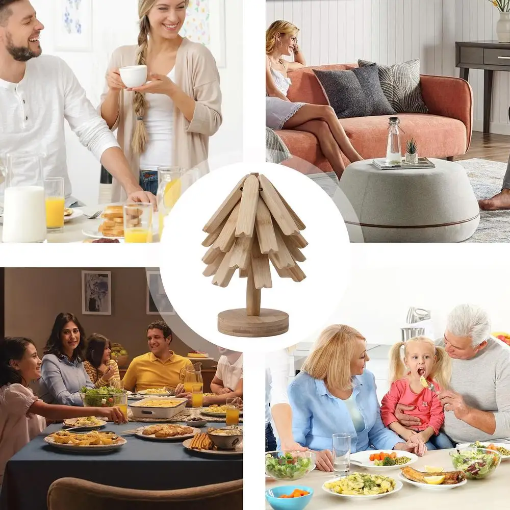 Wooden Tree Trivet Set Tree Wooden Dish Pot Mat Plate Trivet Multifunctional Hot Pad Heat Resistant Tree Shape Wooden Trivet