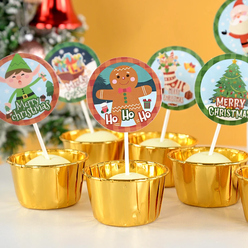

1set Santa Claus Xmas Tree Cupcake Toppers Merry Christmas Cake Cup Xmas Party Gift 2023 Navidad 2024 New Year Baking Decorating