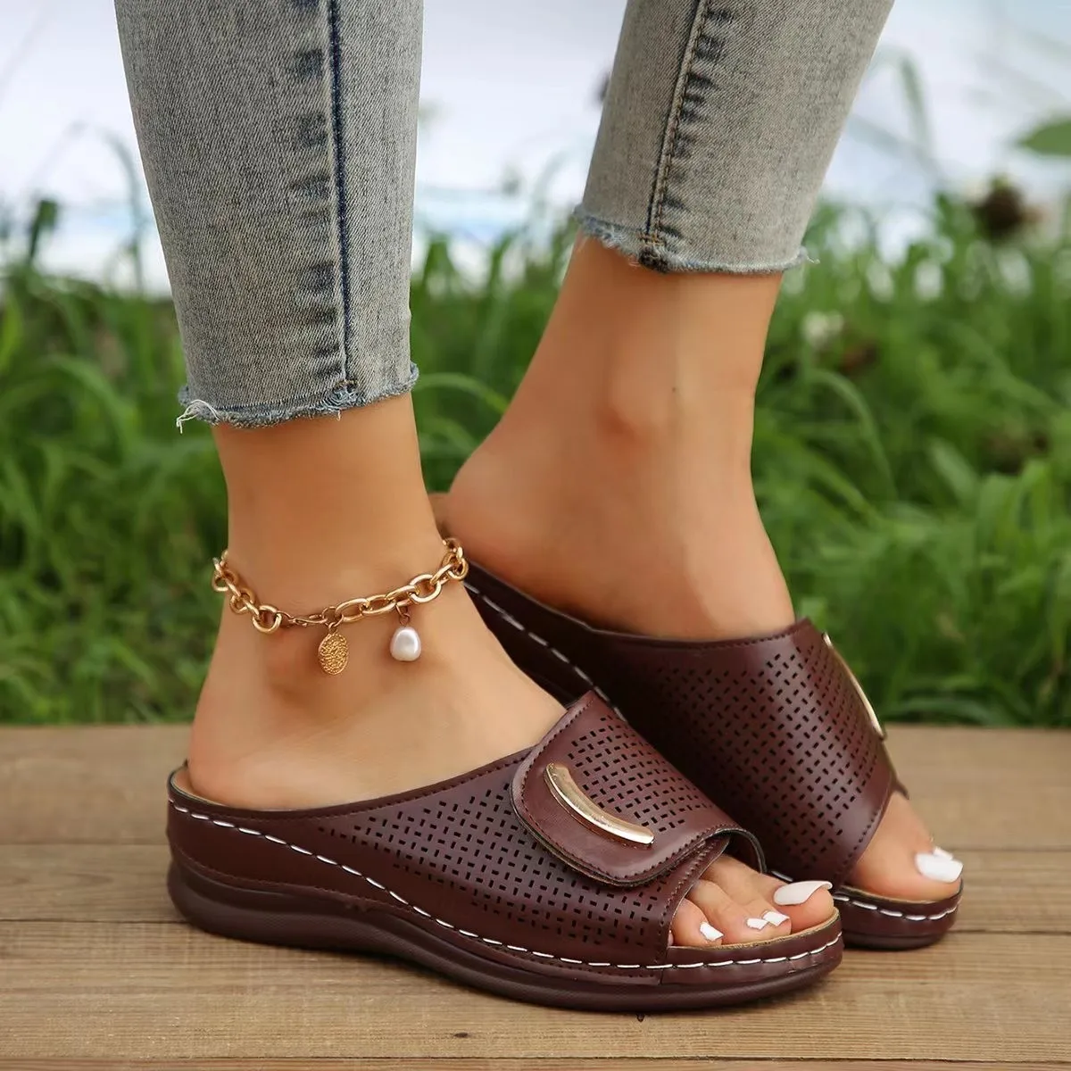 

Sandals Women's Peep Toe Hollow Out Wedge Ladies Summer Sandals Hollow Out Open Toe Wedges Heel Beach Daily Sandals for Women