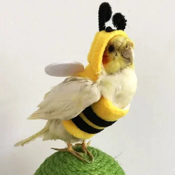 Funny Bee Shaped Birds Clothes Flying Suit Parrots Costume Cosplay Winter Warm Hat Hooded Pet Accessories for Parakeet Cockatiel 1