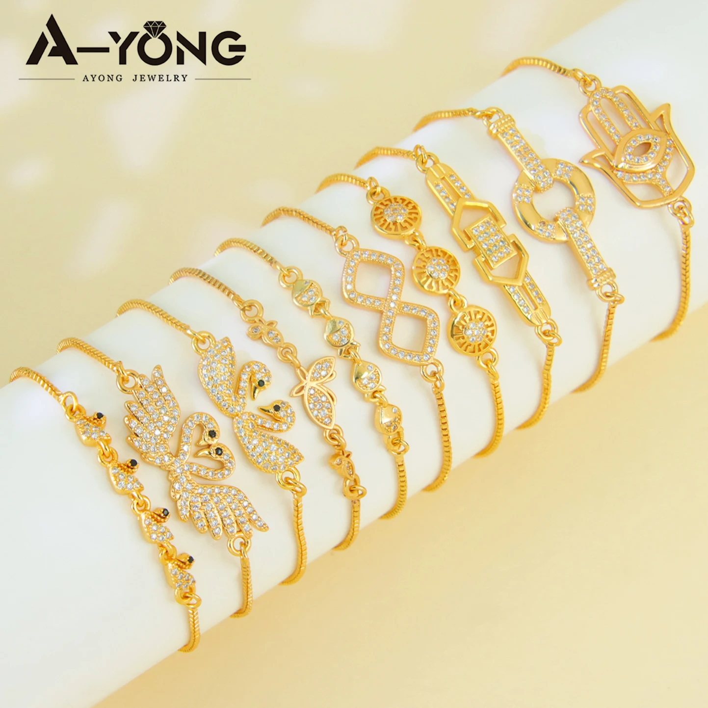 Exquisites Armband mit italienischem Zirkonia, 21 Karat vergoldet, brasilianischer Kordelzug, modische handgefertigte Ketten, arabischer Damen-Tagesschmuck