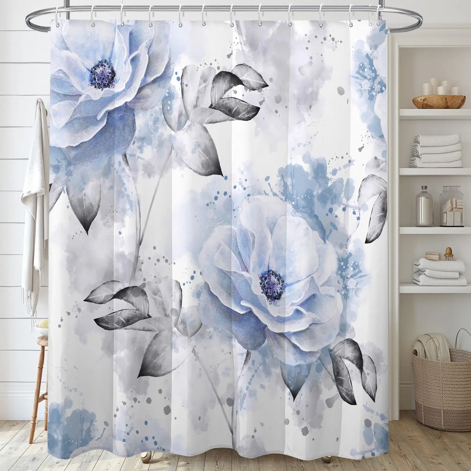 

Watercolor Floral Shower Curtain Modern Minimalist Art Bath Curtain Bathroom Decorative Waterproof Fabric Screen with Hooks