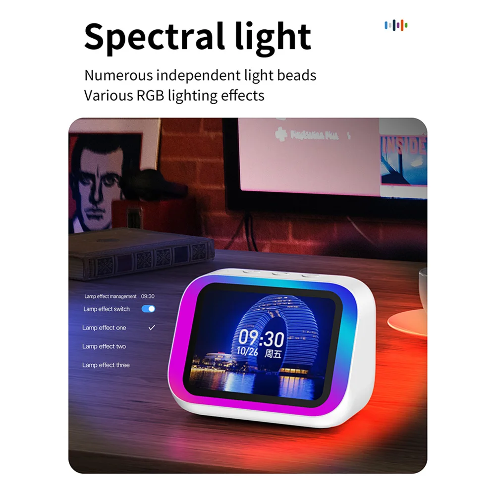 Smart Alarm Clock Bluetooth5.4 Speaker Weather Display Night Light Music Stories Player Photo Frame Perfect Gift for Bedroom