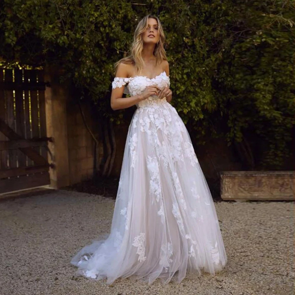 

Boho Wedding Dresses 2023 Off The Shoulder Vintage Lace Appliques Bride Gowns Vestido De Novia Custom Made свадебное платье Robe