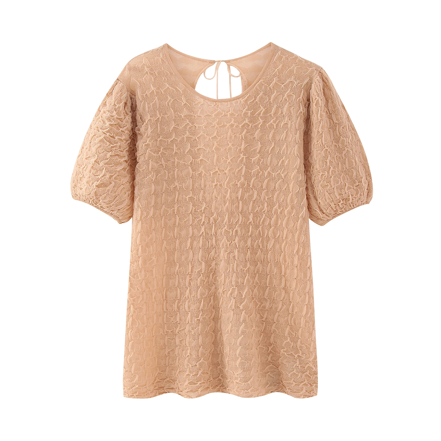 

BMZRLJY Summer Sweet And Spicy Wind Pengpeng Sleeve T-shirt Fashion Temperament Backless Bow Design Sense Knitted Top Female