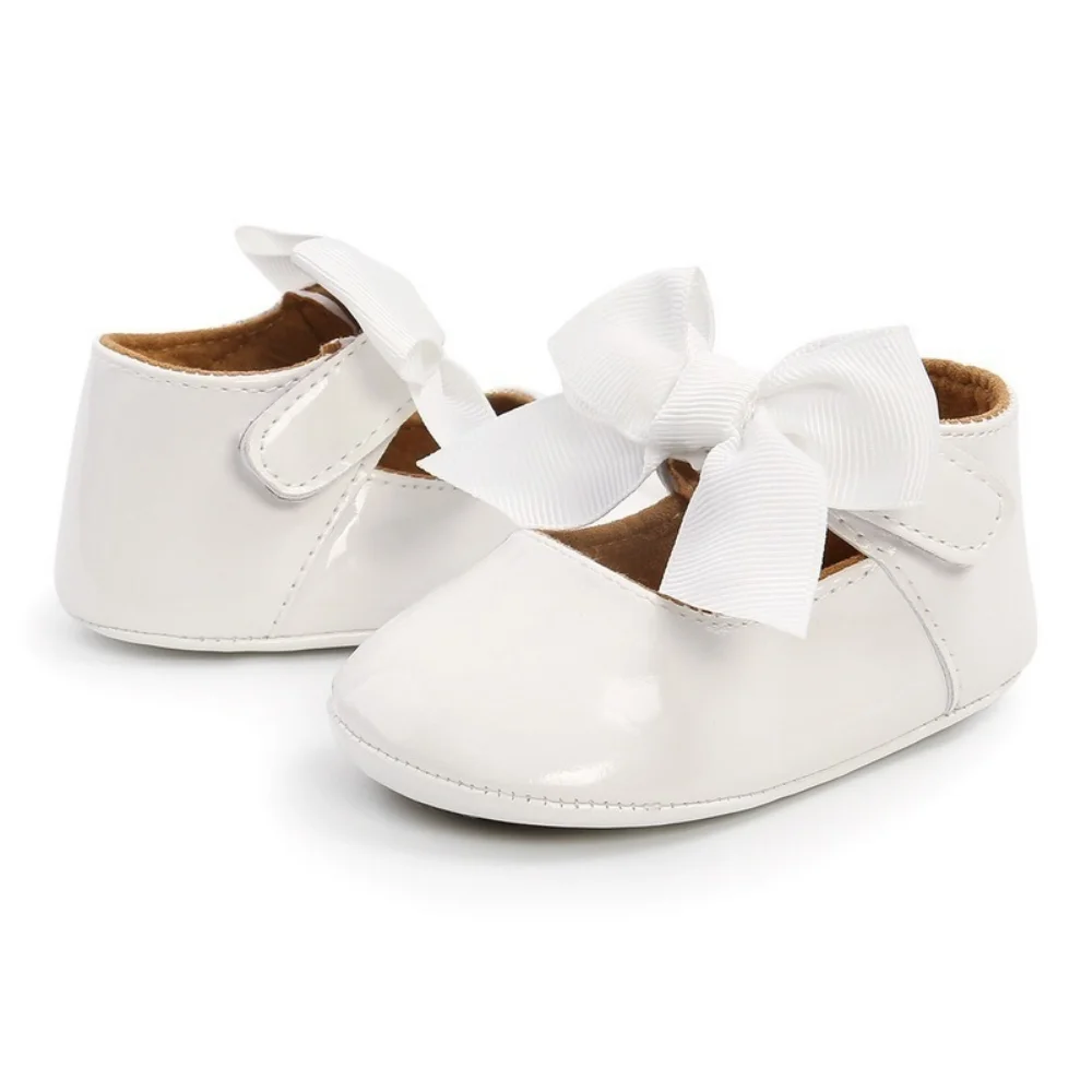 Baby Shoes Newborn Boy Girl Classic Bowknot Rubber Sole Anti-slip PU Dress First Walker Toddler Crib