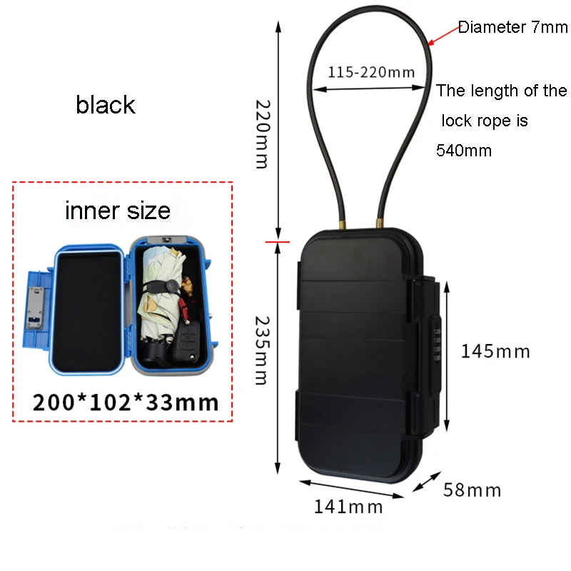 여행용 안전 보관함, 이동식 암호 상자, 방수 건조 상자, 강철 걸쇠로 보호, 휴대용 안전