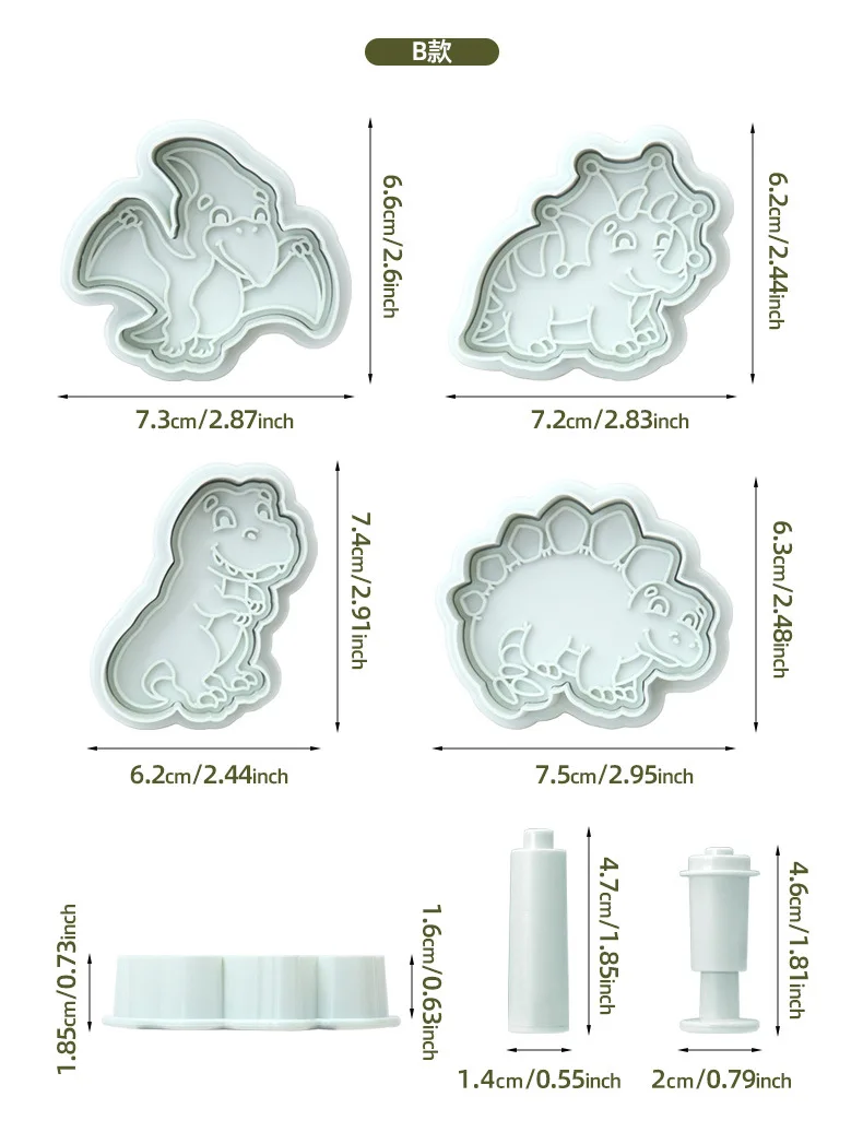 Cartoon Baking Tools Cookie Cutter Food Grade Plastic Biscuit Cutter Cookie Stamp Dinosaur series Biscuit Molds Set
