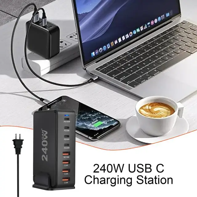 240W Desktop Charging Station 4 USB Type C USB Type A Charger 8 Ports For IPhone PD Fast Charger For Laptop Tablet 2