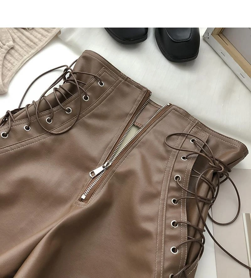 old navy shorts Women's New Korean Design Zipper Drawstring High Waist Pu Leather Shorts Black White Brown winter dresses for women