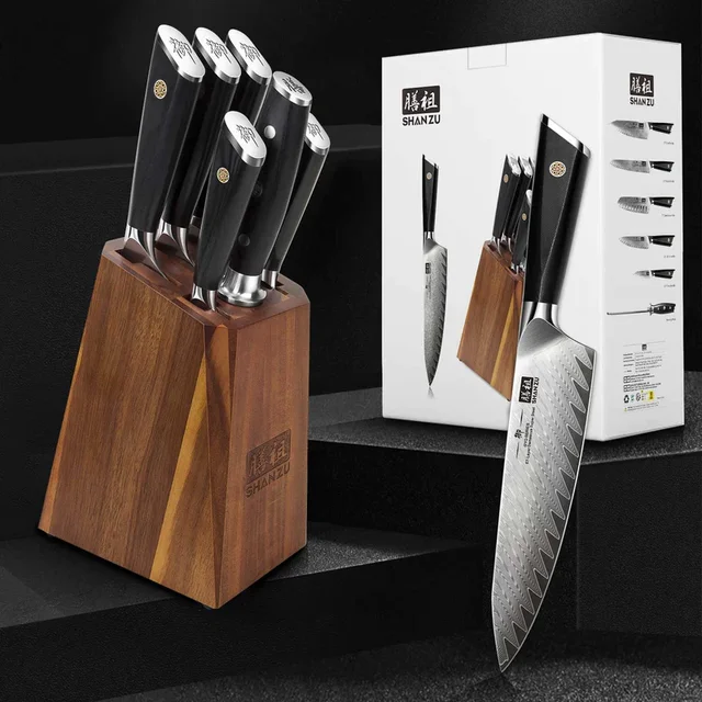 SHAN ZU Kitchen Knives Sets, Japanese AUS-10V, Super Steel, Damascus Steel, Chef  Knife with G10 Handle, Knife Block Set, 7Pcs - AliExpress