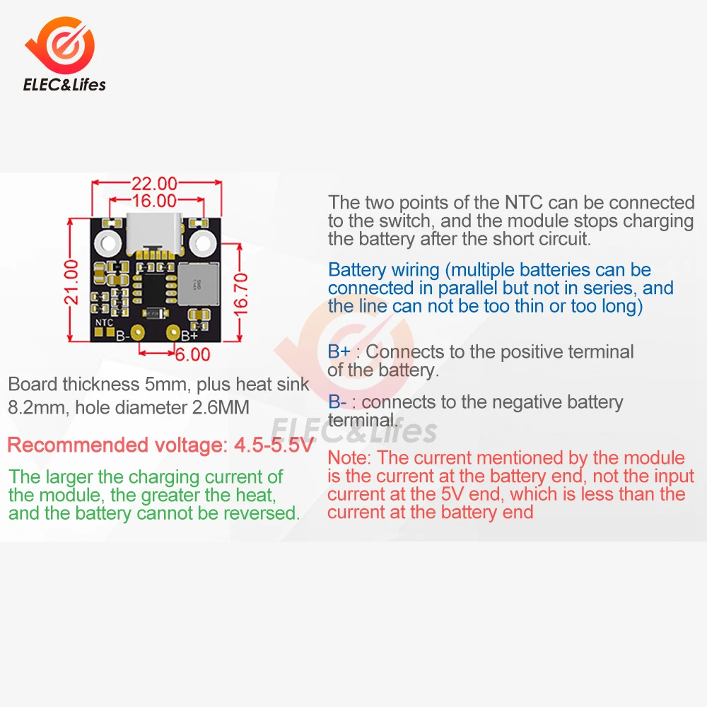 5V 2.8/3.6A Charge Discharge Module 18650 Lithium Battery Charging Boost Power Board Step-up Charge Protection Module Type-C USB 4
