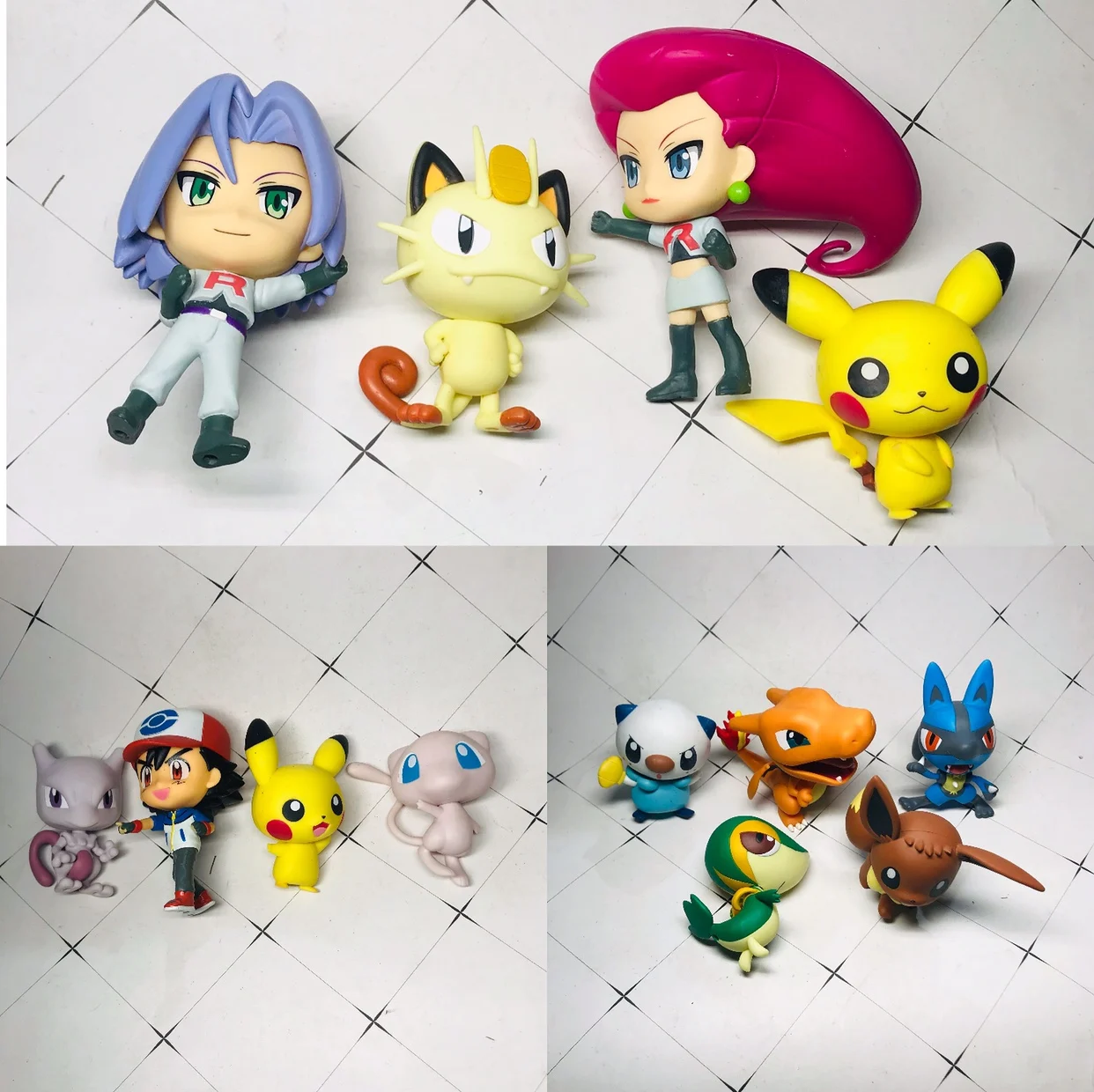 Tomy Pokemon Big Head Elf Kanto Region Johto Region Rocket Team Jessie James Meowth Action Figure Model Toys
