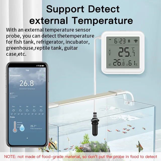 Tuya WiFi Temperature Humidity Sensor With External Probe for Smart Home Hygrometer APP Monitoring For Plants Aquarium Winery 2