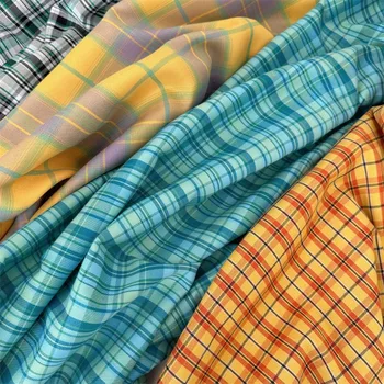 Twill-dyed Plaid Fabric By The Meter for Clothing Dress Jacket Shirt Tablecloth Sheets Handmade DIY Sewing Cloth Soft Yellow 1