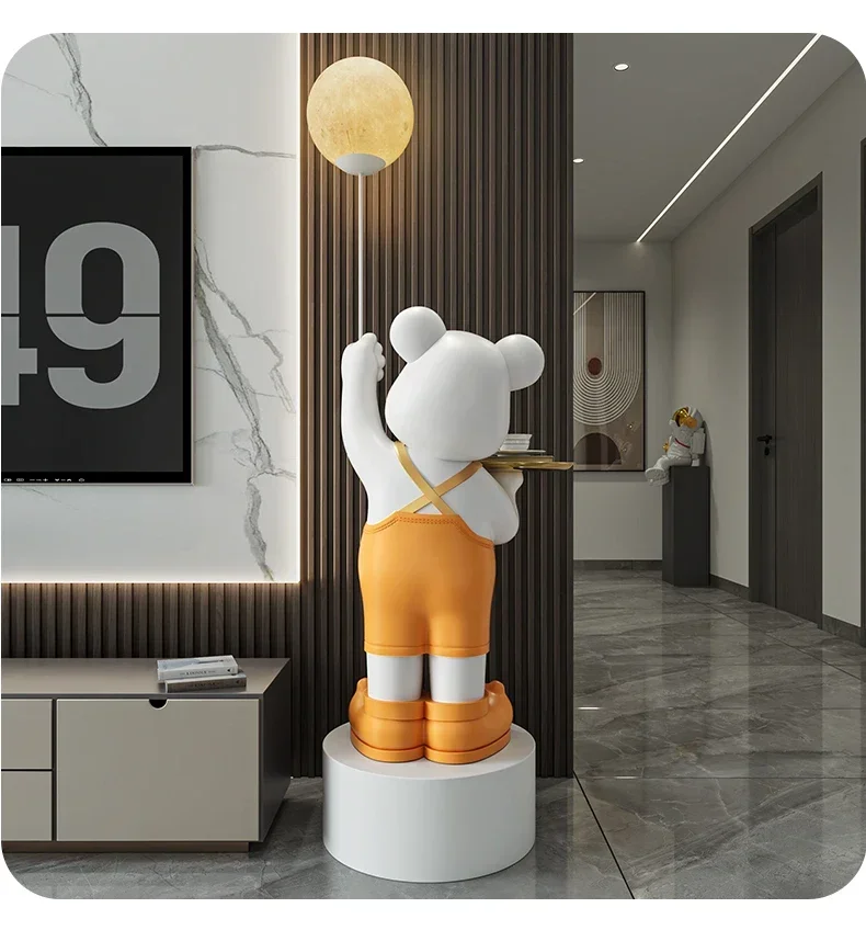 Large Moon Violent Bear Sculpture Ornaments, Bedroom TV Cabinet and Children's Room Creative Decorations, Home Luminous Gifts