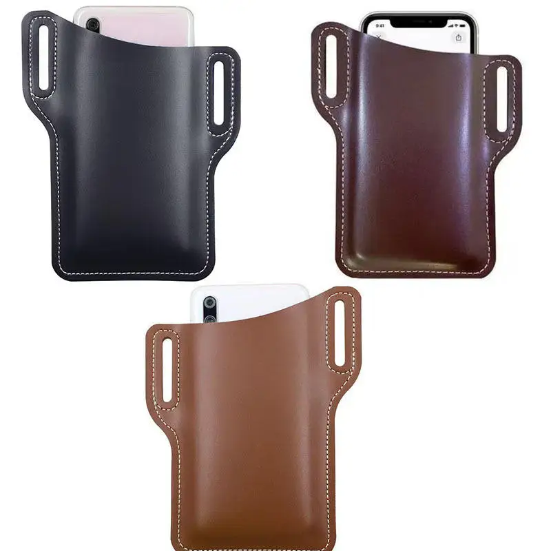 Men Leather Vintage Pack Waist Bag Belt Clip Phone Holster Travel Hiking Cell Mobile Phone Case Cover Belt Pouch Purse