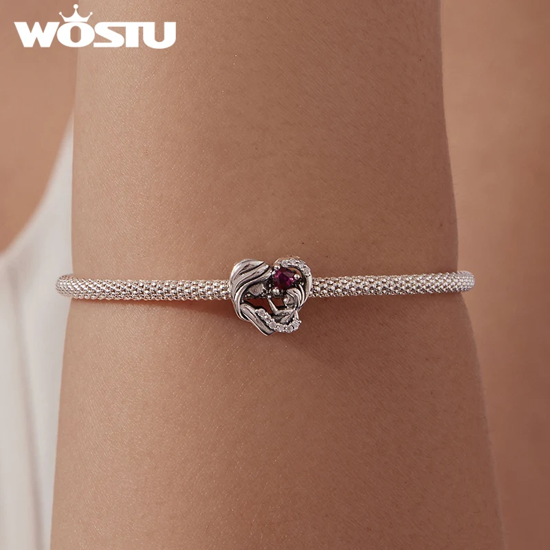 WOSTU 구리 어머니의 날 하트 참 엄마 사랑 펜던트 도금 화이트 골드 여성용 오리지널 팔찌 패션 주얼리 선물