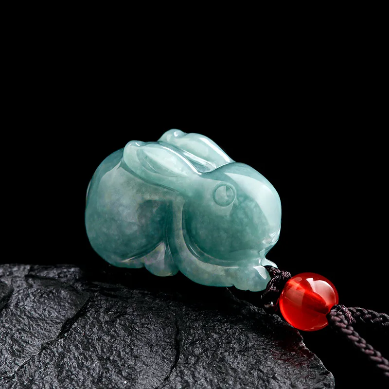 

Genuine Natural A Jadeite Blue Water Three-dimensional Rabbit Zodiac Jade Pendant Gifts Lovely Female Charms Jewelry Wholesale