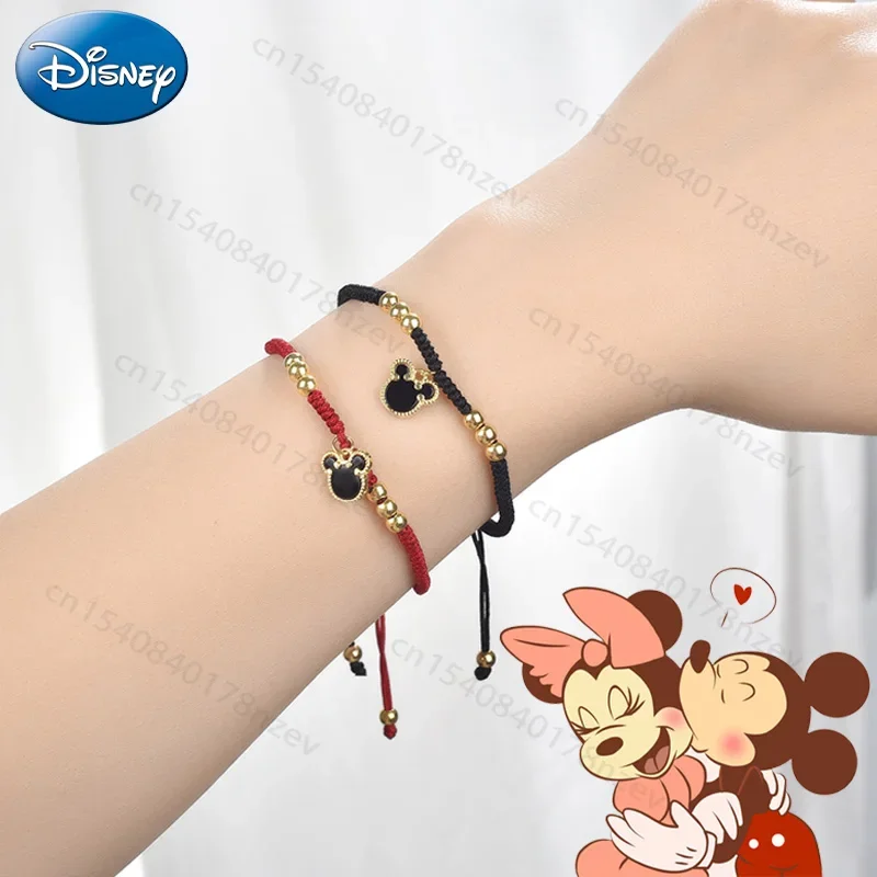 

Disney Mickey Mouse Cartoon Bracelet Braided Rope Jewelry Minnie Mickey Cute Lovers Bracelet for Couple Confession Gift