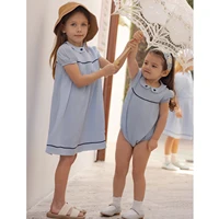 Collection AP Barcelone Bleue : Robe brodée pour filles, ensemble assorti pour la famille (frères et sœurs), ensemble à carreaux pour garçons, haut en tricot 3
