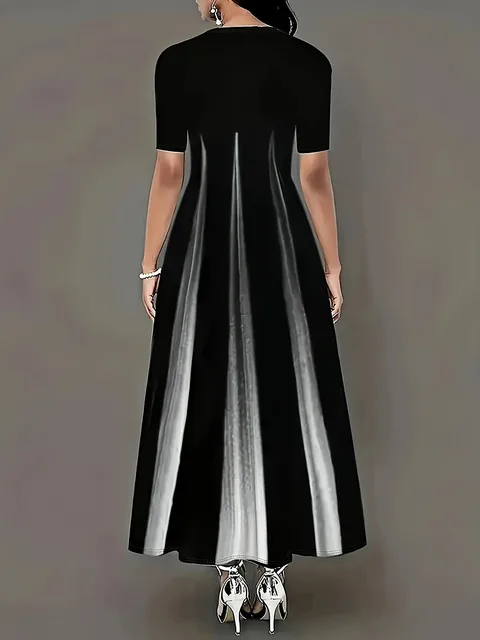 Summer New Round Neck Style Celebrity Printed Gradient Long Dress 2