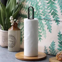 Wood Paper Towel Holder, Black Paper Towel Holder Countertop, Kitchen Towel Holder Free-Standing with Non-Slip Wooden Bas 1